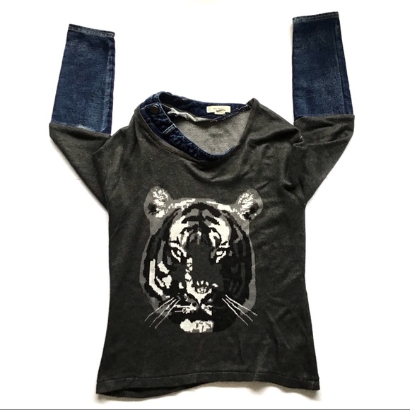 FIFTY PERCENT | GRAY KNIT DENIM PATCHWORK PULLOVER - Picture 3 of 8